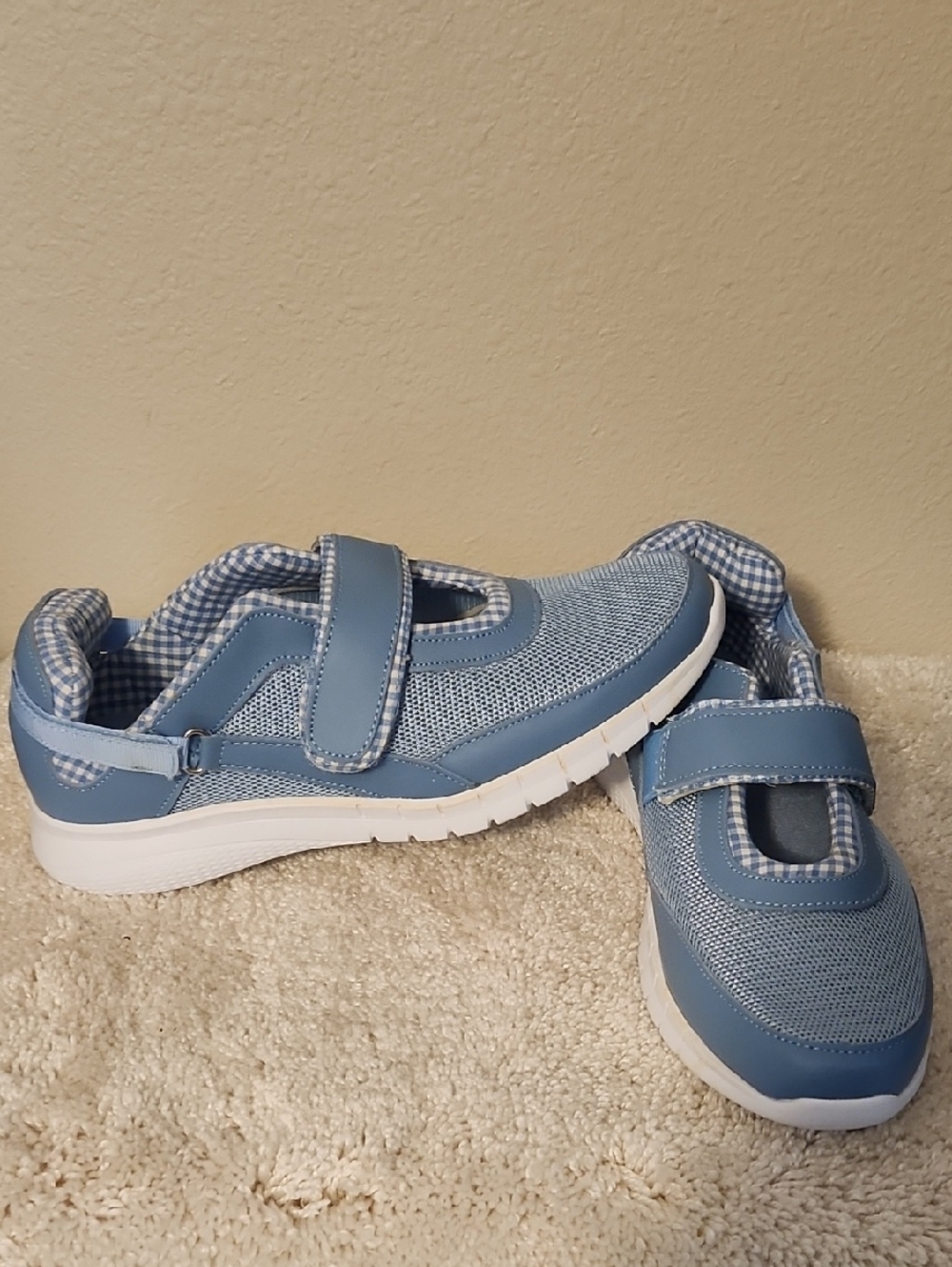 Women’s Light Blue Slip-On Mary Jane Flats with Hook-and-Loop Strap